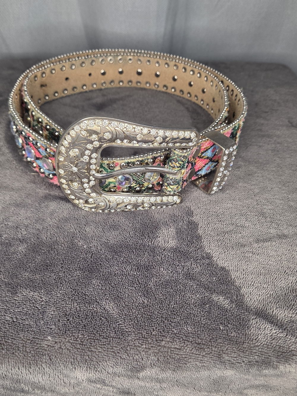 Rhinestone Embellished Multicolor Western Belt with Crystal Buckle